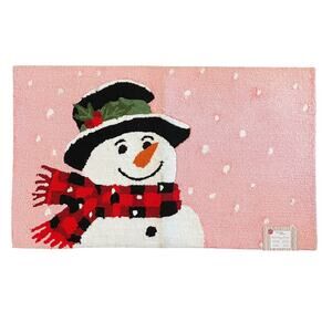 Nourison Hand Hooked Pink Christmas Accent Rug 27x45 Snowman Holiday Decor NEW